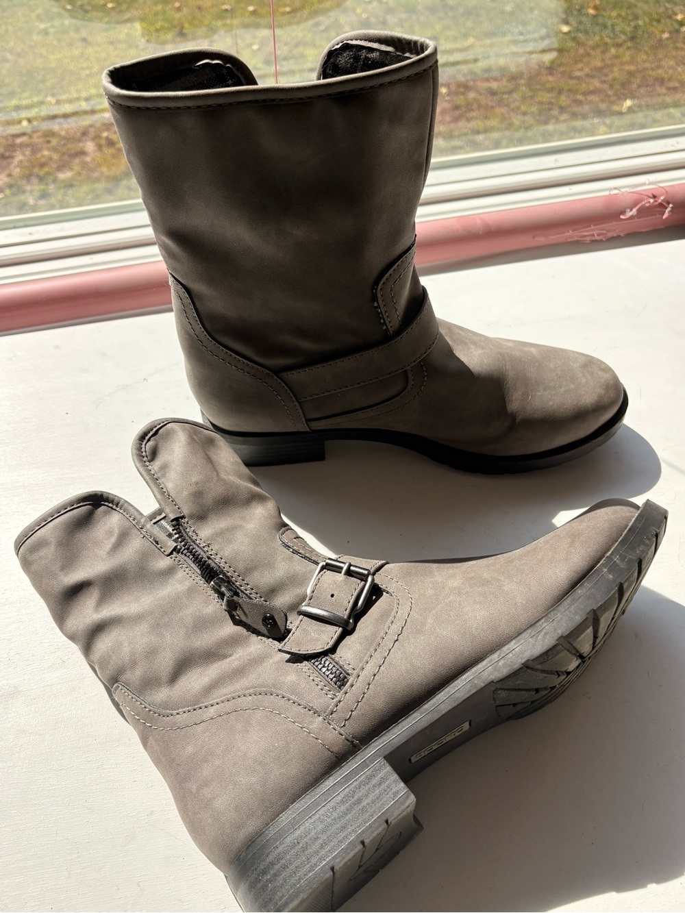 Sporto Gray Buckle Mid-Calf Ankle Boots